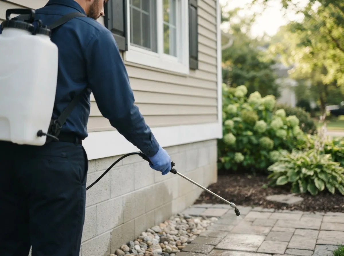 Pest control technician inspecting a home in Berea, OH